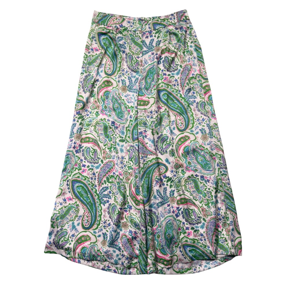 Satin Paisley Wide Leg Pants Women's Size Large Cottagecore Boho Flowy  Trousers